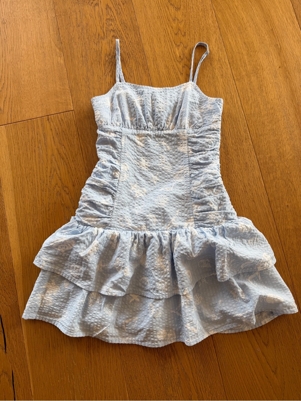 art class Light Blue Ruffle Seersucker Sundress